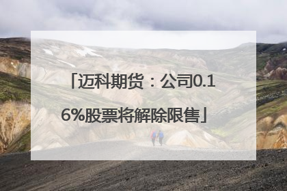 迈科期货：公司0.16%股票将解除限售